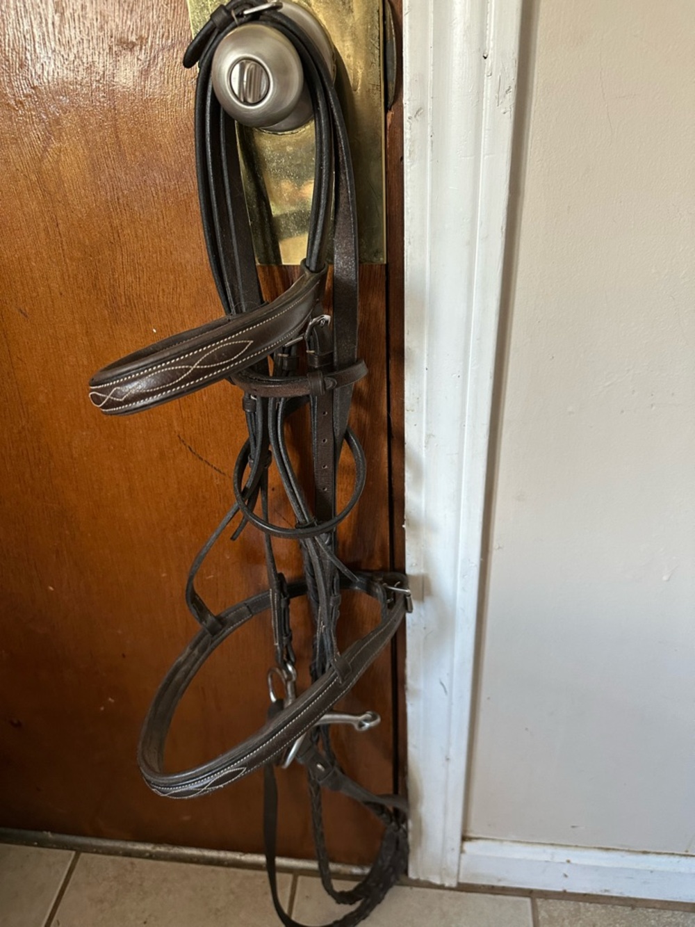 Dover Saddlery Horse Sz Suffolk Hunter Bridle Oakbark Brown Finely Stitched EUC